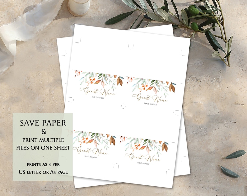 Printable Wedding Place Card Editable Place Cards Template Watercolor Greenery Reception Cards Escort Name Cards Wedding Tent Cards DIYFLL