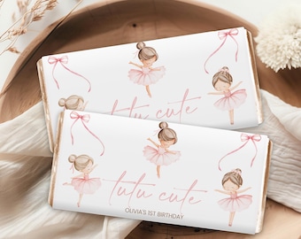 Chocolate Bar Wrapper, Candy Bar Favors | Ballerina, Tutu Cute, Ballet Dancer, Pink | Girls 1st Birthday Party Decor Ideas, Hershey Aldi BL1