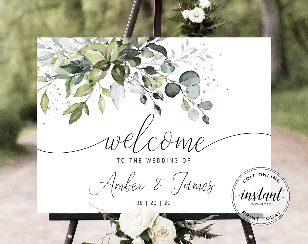Printable Welcome Sign Template Greenery Wedding Decor Large Welcome ...