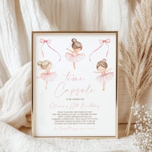Time Capsule Geburtstagskarte | Ballerina, Tutu Cute, Ballett-Tänzerin, Rosa | Mädchen 1. Geburtstag Dekor-Ideen, Spiele, Druckbare Andenken BL1