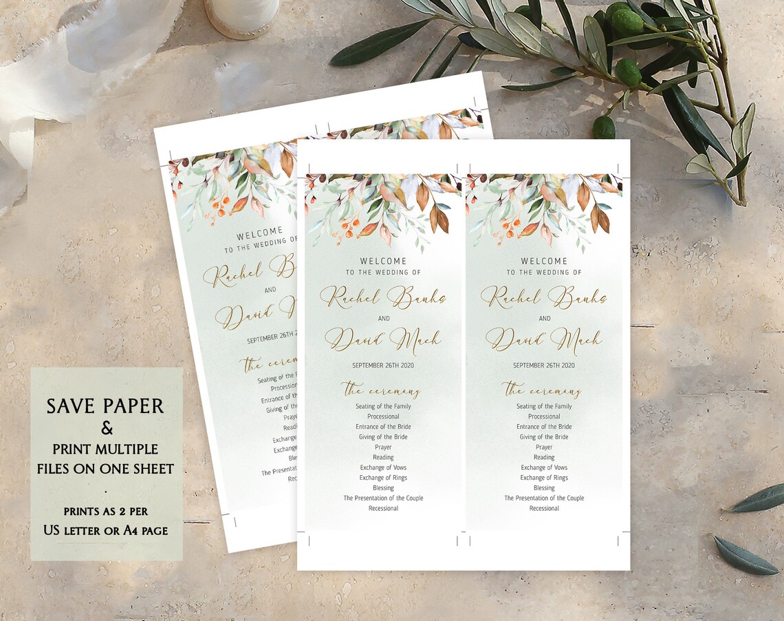 Printable Wedding Program Template Editable Wedding Program | Etsy