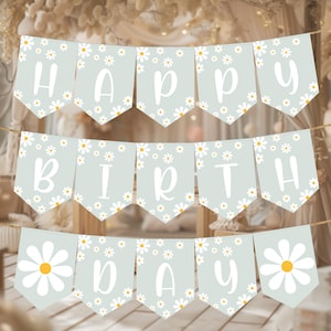Happy Birthday Banner | Daisy, Little Miss ONEderful, Wildflower | Girl 1st Birthday Party Decor, Printable Bunting Custom Party Garland AW2