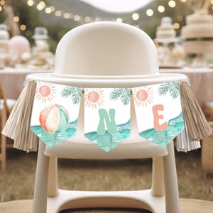 High Chair Banner, Birthday ONE Banner | ONE In The Sun, Pool Party, Tropical, Splish Splash | Girls 1st Birthday Banner, Decor Ideas OS1