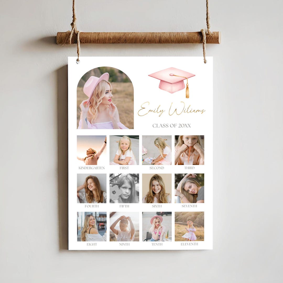 Grad Picture Collage Graduation Photo Collage Poster, Through the Years Grad Party Sign ...
