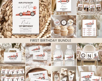 Paquete de cumpleaños de autos de carreras, paquete / Fast ONE, auto de carreras, invitación para el primer cumpleaños de nuestro pequeño corredor / niño, señalización, ideas de decoración imprimibles RC1