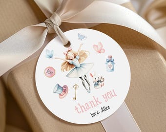 Birthday Favor Tags, Gift Tags, Stickers | Alice in Wonderland, Mad Hatter, Tea Party Girl 1st Birthday Favor Tag, Printable Decor Ideas AW1