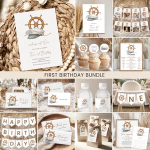 Nautical Boys 1st Birthday Bundle, Package | Sailor Cap Birthday Party Invite, Signage, Printable Decor Ideas, Sailing into ONE, Marine NU2