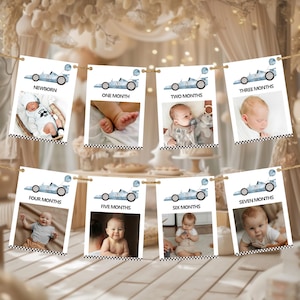 Birthday Photo Banner, 12 Months Banner, Year In Photos | Race Car, Fast ONE, Racing Car, Our Little Racer | Boy 1st Birthday Decor Idea RC2