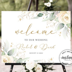 Greenery Welcome Sign Template Printable Floral Wedding Decor Large ...