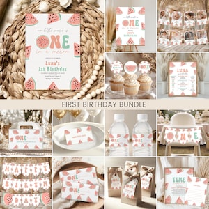 Watermelon 1st Birthday Bundle, Package | ONE in a Melon, Pink, Summer | Girls 1st Birthday Party Invite, Signage, Favors, Decor Ideas WM1