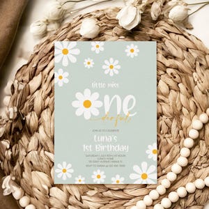 Daisy Birthday Invitation Template | Little Miss ONEderful, Wildflower, Spring | Editable Girl 1st Birthday Invite, Printable Smartphone LMO