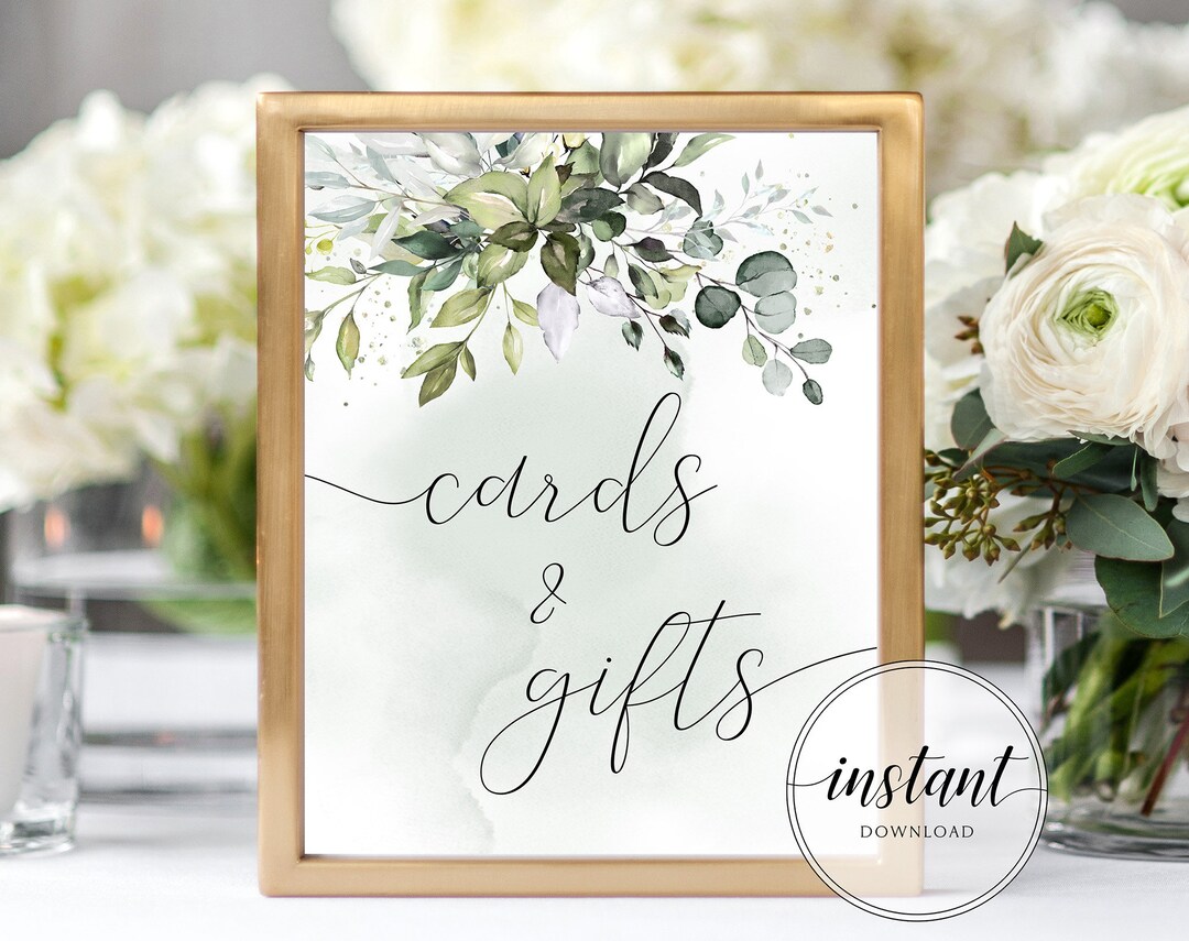 Printable Cards and Gifts Sign Watercolor Greenery Wedding - Etsy