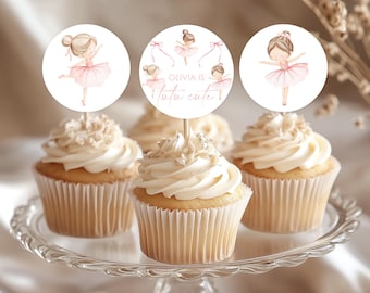 Printable Cupcake Toppers, Cake Decor | Ballerina, Tutu Cute, Ballet Dancer, Pink | Girls 1st Birthday Decor Ideas, Custom Cake Toppers BL1