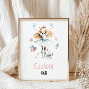 Personalisiertes Party Schild | Alice im Wunderland, verrückte Hutmacherin, Teeparty Mädchen 1.Geburtstag Party Deko Ideen, individuelle Party Beschilderung AW1