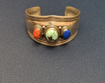 Vintage Southwest Silver Cuff Bracelet with Three Stones