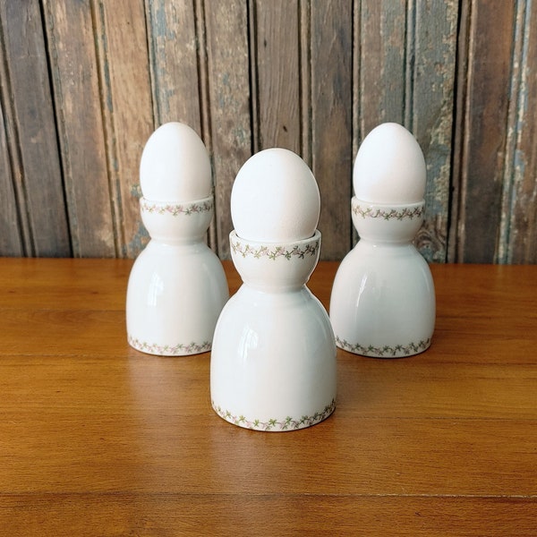 Vintage White and Pink Floral Band Double Ended Egg Cups / Shabby Chic Easter Egg Display / Country Farmhouse Cottage Egg Holders