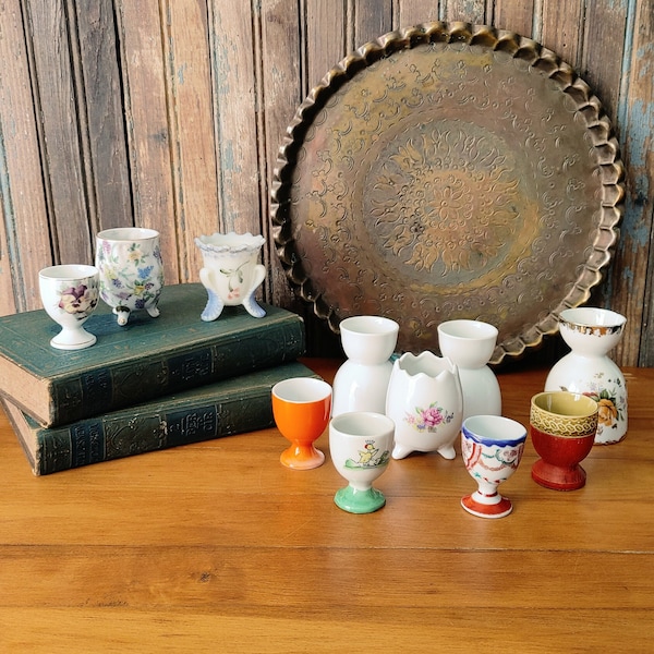 Elección de una sola copa de huevo vintage / exhibición de huevos de Pascua / porcelana de hueso fino, porcelana, madera, floral, asiático, MCM, EAPG, pintado a mano, Japón