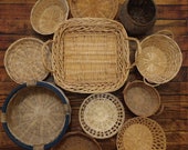 Vintage Boho Basket Grouping Hippy Wall Decor Gatherer, Forager Vintage Decor Wall Basket Collection Wicker, Rattan, Wood, Reed