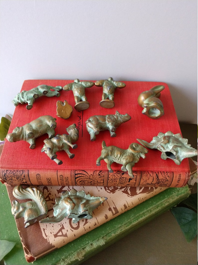 Vintage Brass Toned Verdigris Lead Animal Figurines / Lead Zoo Etsy