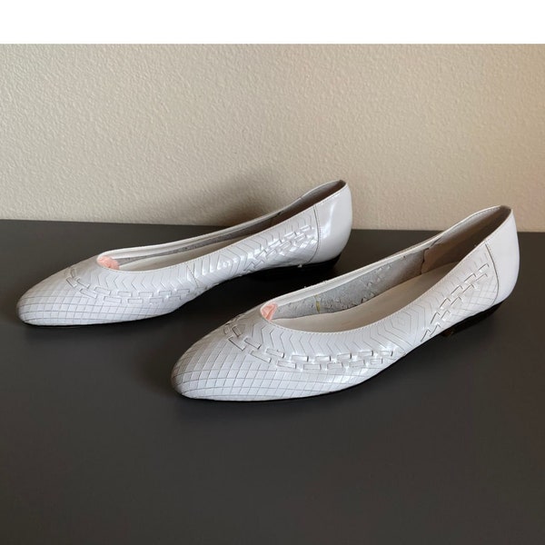 90s Cabin Creek "Carly" white woven leather flats size 8.5 made in Brazil unworn