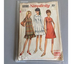 Vintage Simplicity 6890 Mod Dress 1960s 1966 Sewing Pattern Sz 9 Junior