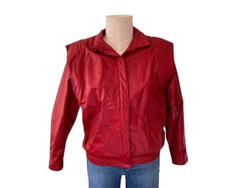 Vintage 1980s West Bay Red Leather Bomber Jacket Size 6, Thriller vibes Akira