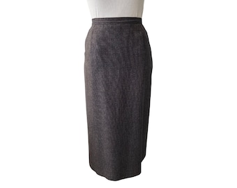 Vintage Grey/Brown Pencil skirt with pockets.  No Brand, Union label, Vintage size 14. Fully lined, 100% wool   Waist 29