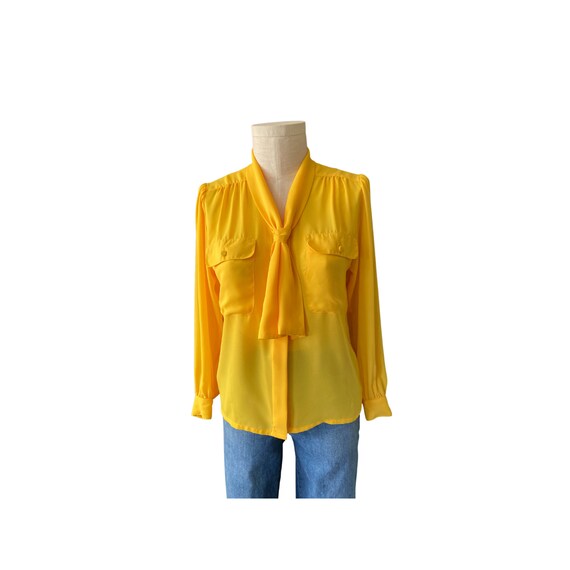 Vintage 1980s Josephine Lemon yellow chiffon blou… - image 8