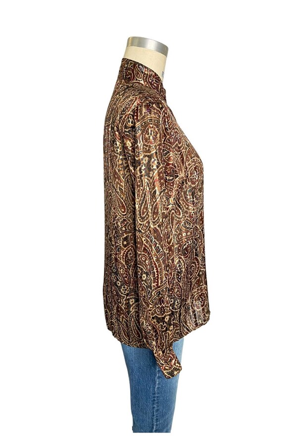 Yves st clair, brown Semi Sheer chiffon Paisley 8… - image 7