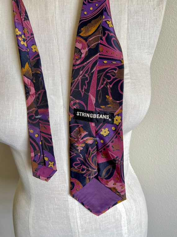 Vintage 1980s Stringbeans Tie Black Pink purple p… - image 3
