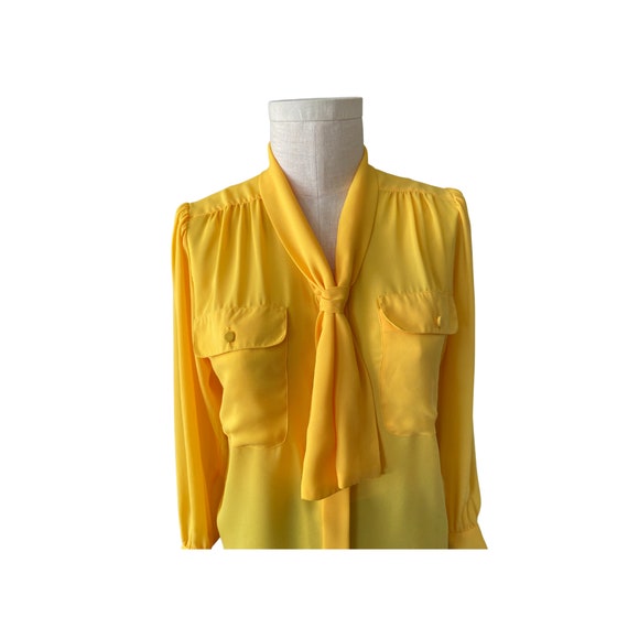 Vintage 1980s Josephine Lemon yellow chiffon blou… - image 9