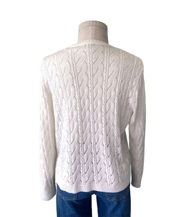 Cute One button Off white cable knit pointelle ca… - image 7
