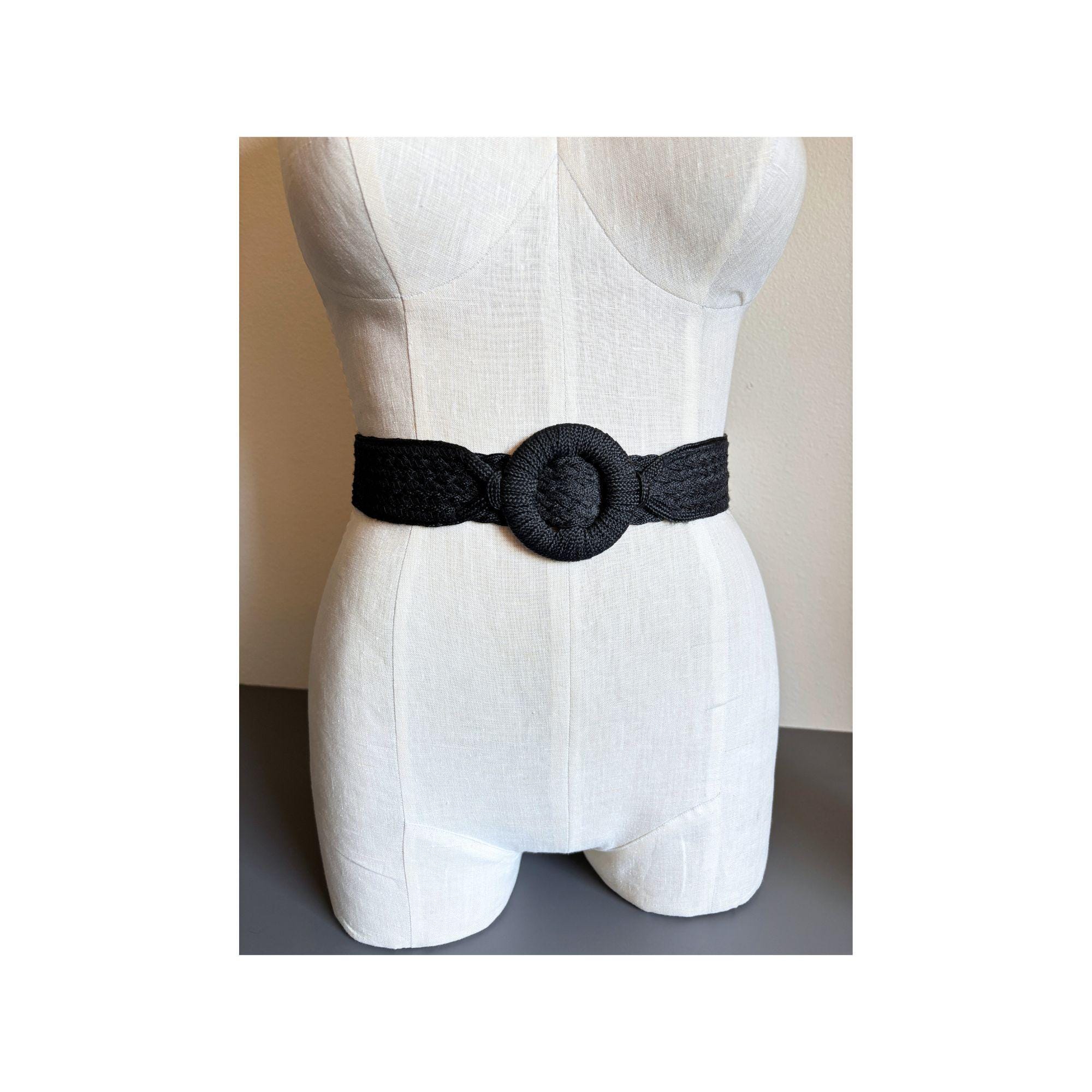 Vintage 80s Lether Wide Waist Belt Sculptural Buckle Avant Garde Minimalist Goth 1980s Black Leather Belt | Sculptural Silver Buckle main image 2