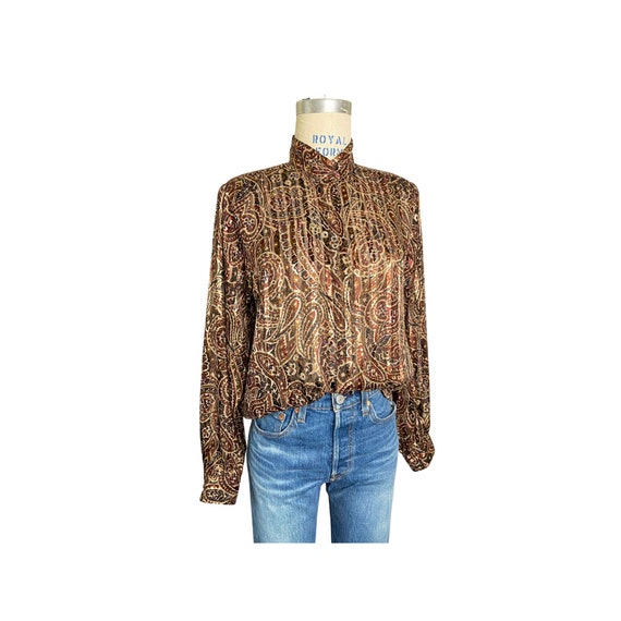 Yves st clair, brown Semi Sheer chiffon Paisley 8… - image 1