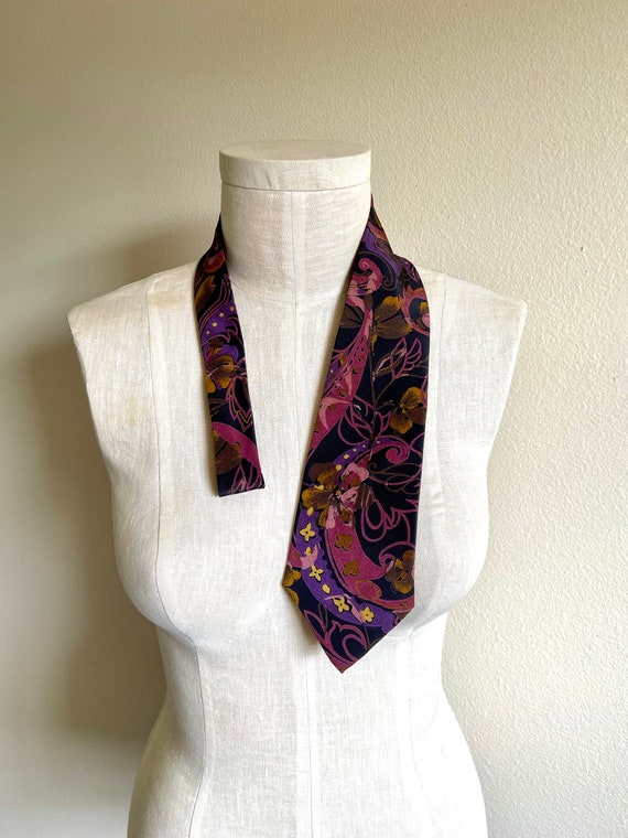 Vintage 1980s Stringbeans Tie Black Pink purple p… - image 4