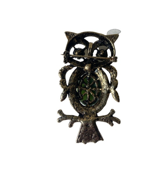 Vintage 1970s Owl Brooch Pin. Faux pearl eyes, fa… - image 5