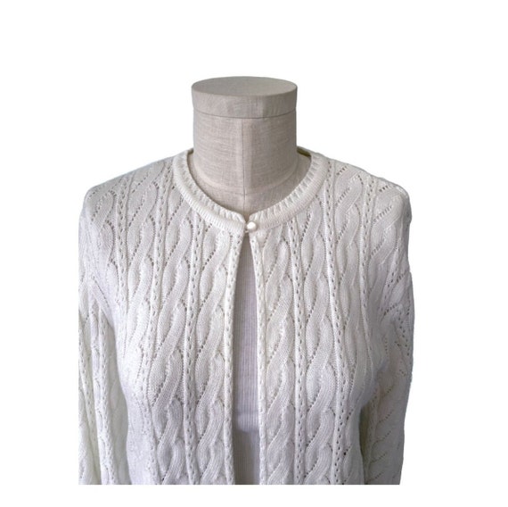Cute One button Off white cable knit pointelle ca… - image 10