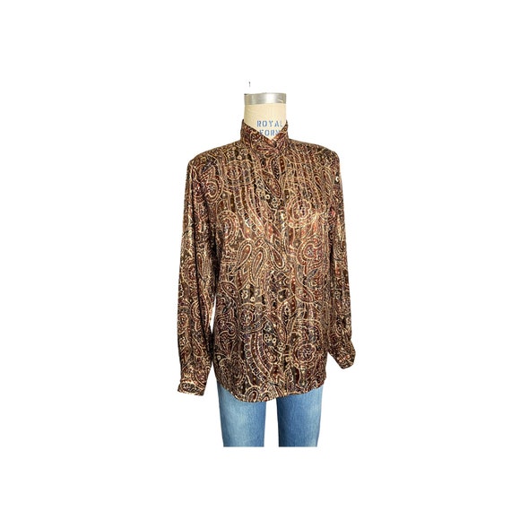 Yves st clair, brown Semi Sheer chiffon Paisley 8… - image 9