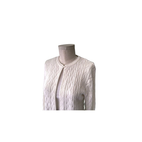 Cute One button Off white cable knit pointelle ca… - image 1
