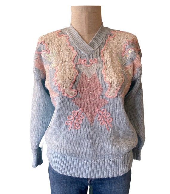 Jaclyn Smith Vintage 1980s Knit Sweater Pastel Be… - image 3