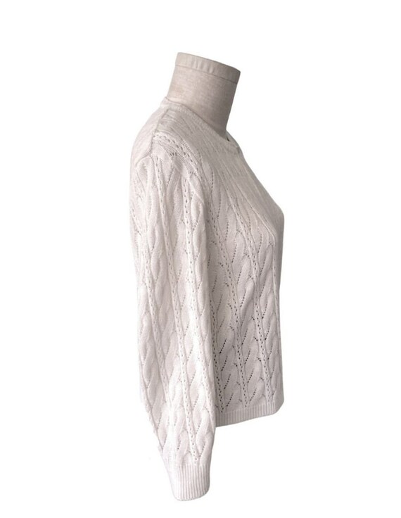 Cute One button Off white cable knit pointelle ca… - image 3