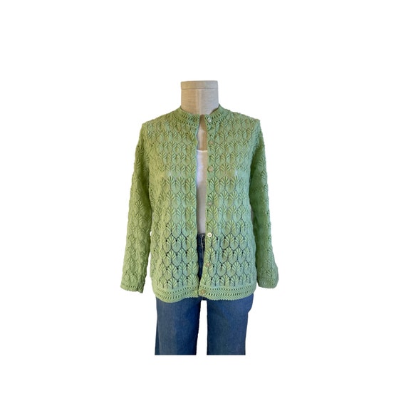 Vintage 1960s Lane Bryant mint Pointelle Knit Car… - image 1