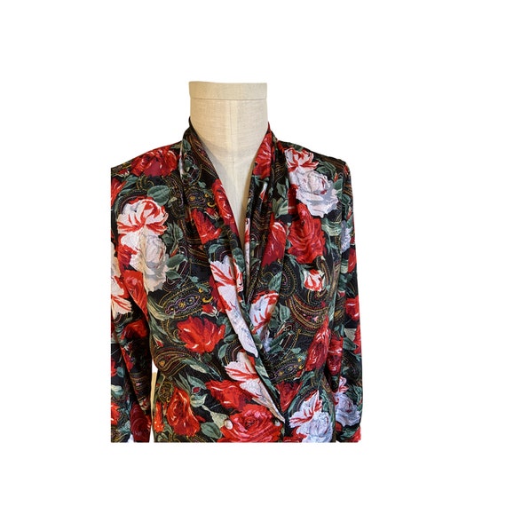 Vintage 1990s floral drape neck secretary Blouse - image 3