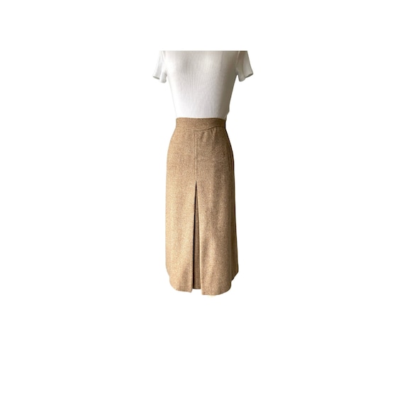 Vintage 1970s Warm Beige herringbone wool A line … - image 1