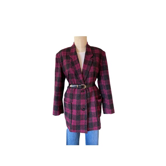 1980s Oversized Hot Pink IVY Wool Plaid Blazer S