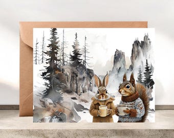 Morning Coffee Notecards, Nature-Inspired Stationery Set, Whimsical Wildlife & Woodland Design #084