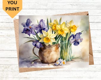 Tarjeta de felicitación imprimible / Descarga instantánea / Tarjeta plegable digital con gatos caprichosos