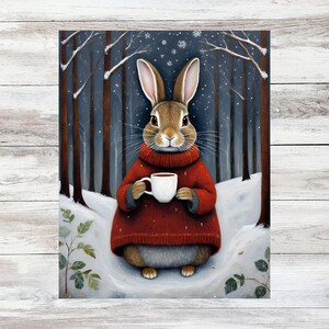Tarjeta de felicitación de conejo de mañana de invierno / Tarjeta de notas de naturaleza caprichosa / N.° 089 imagen 2