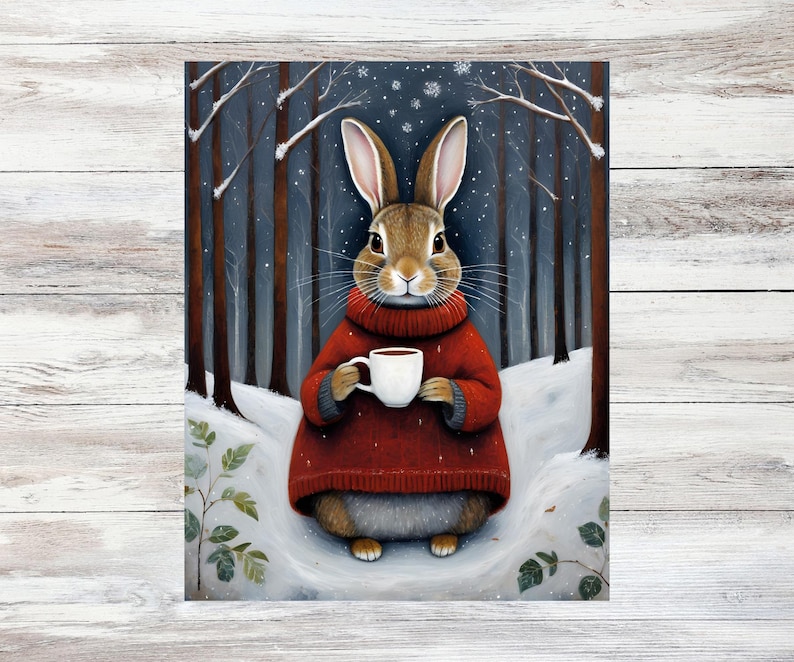 Tarjeta de felicitación de conejo de mañana de invierno / Tarjeta de notas de naturaleza caprichosa / N.° 089 imagen 2