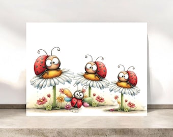 Whimsical Lady Bugs Notecard | Humorous Greeting Card | LadyBug Stationery | Blank Inside